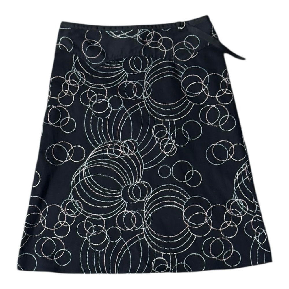 Top Shop Skirt US 4 UK 8 Black Pastel Circle Pattern Stretch A Line Ribbon